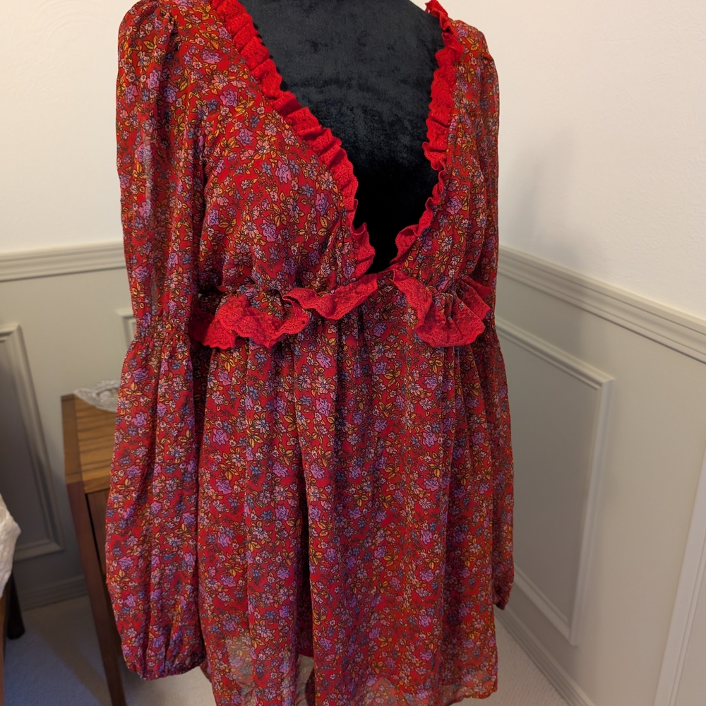 Floral Red Ruffle Dress - Picture 5 of 5